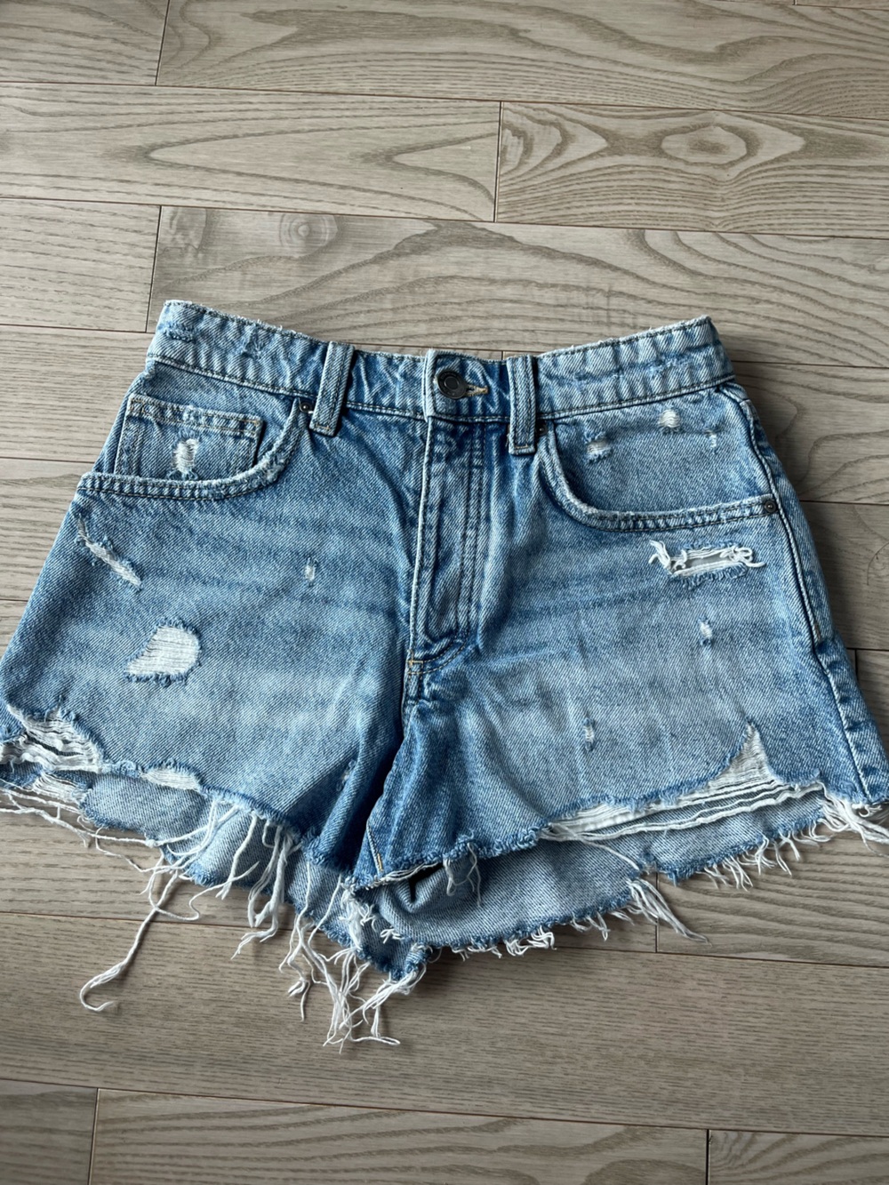 Light Blue Distressed Denim Shorts - Cotton On